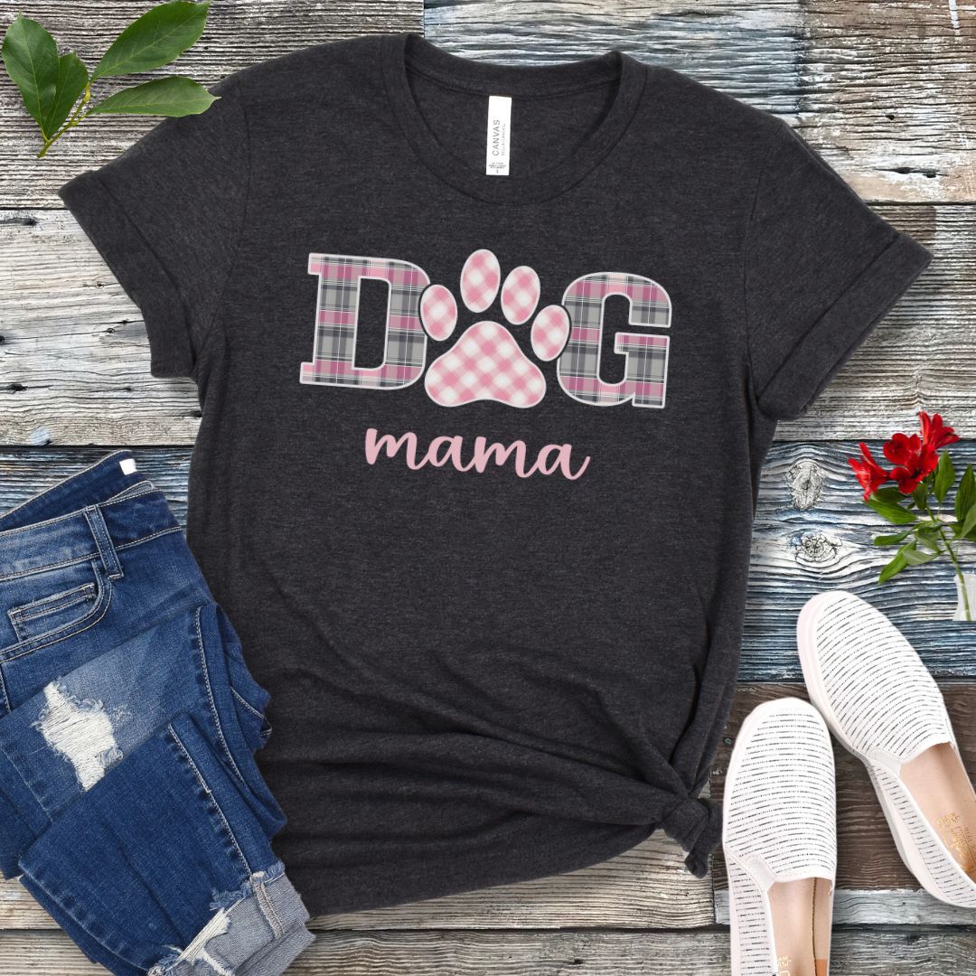 Pink Plaids Dog Mama T-Shirt