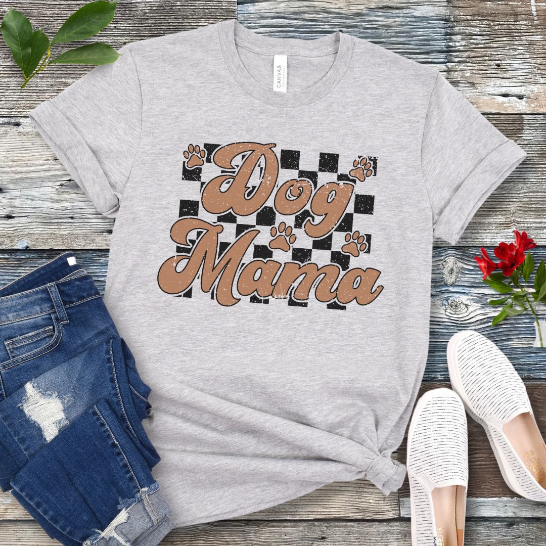 Pawprint Checkered Dog Mama T-Shirt