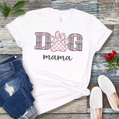 Pink Plaids Dog Mama T-Shirt