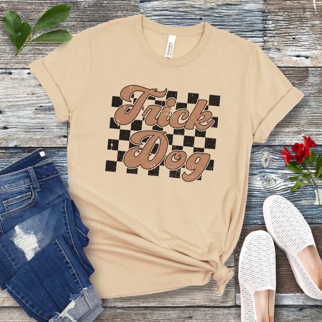 Retro Checkered Trick Dog T-Shirt