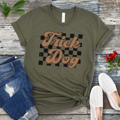Retro Checkered Trick Dog T-Shirt