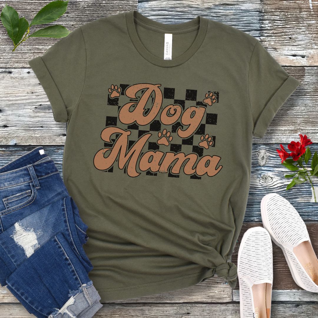 Pawprint Checkered Dog Mama T-Shirt
