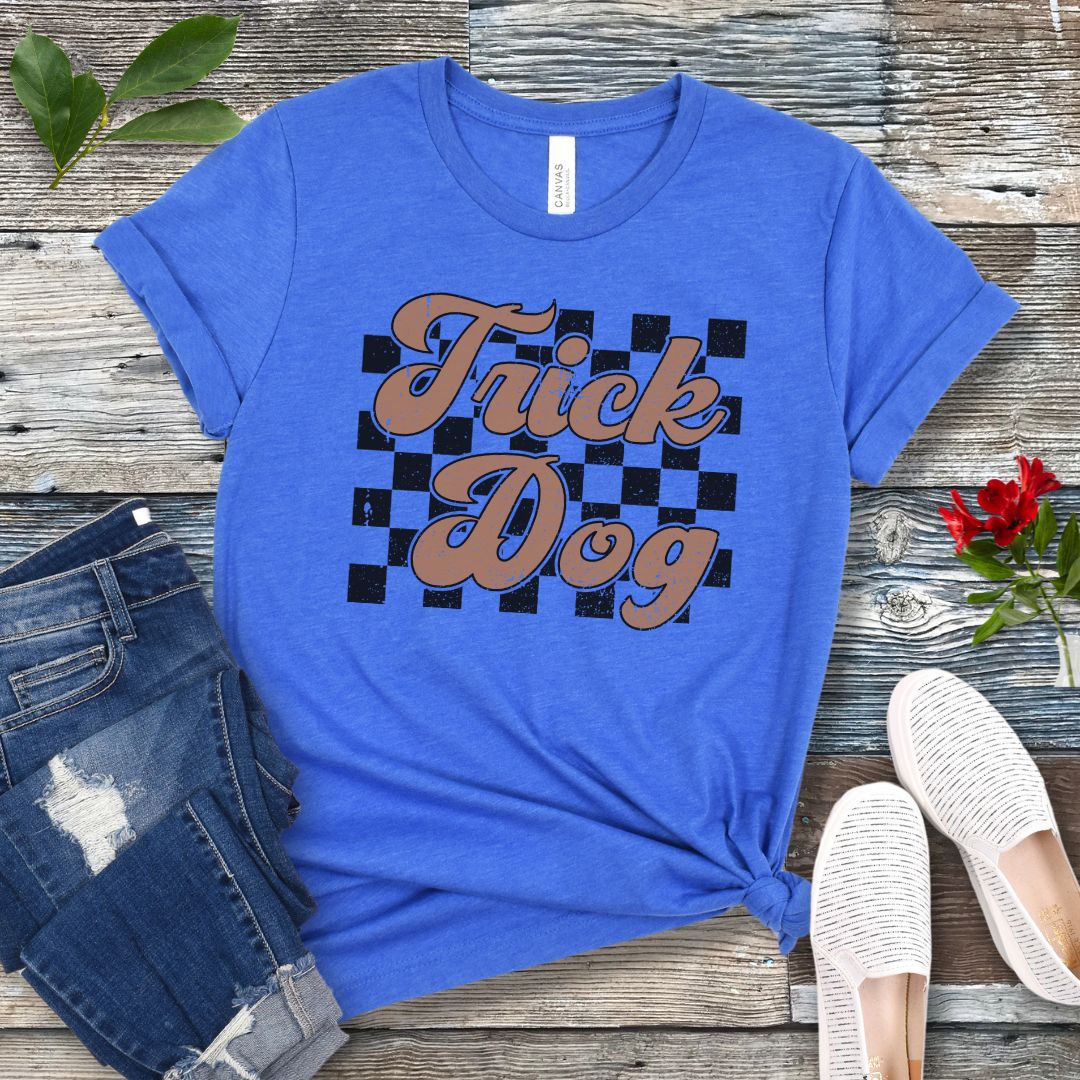 Retro Checkered Trick Dog T-Shirt