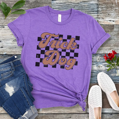 Retro Checkered Trick Dog T-Shirt