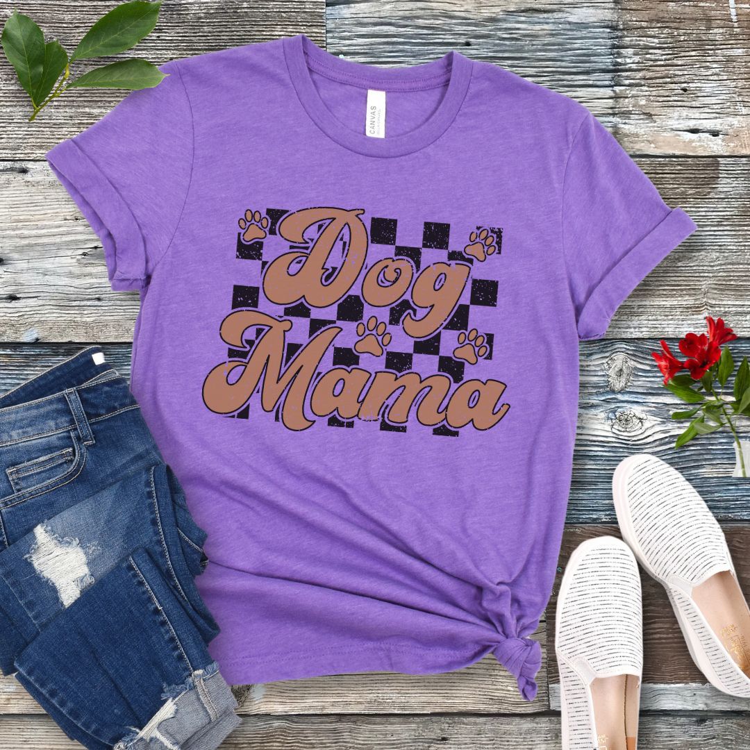 Pawprint Checkered Dog Mama T-Shirt