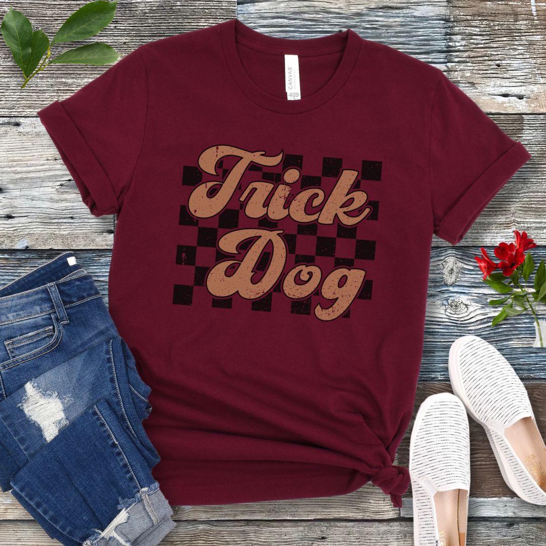 Retro Checkered Trick Dog T-Shirt