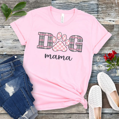 Pink Plaids Dog Mama T-Shirt