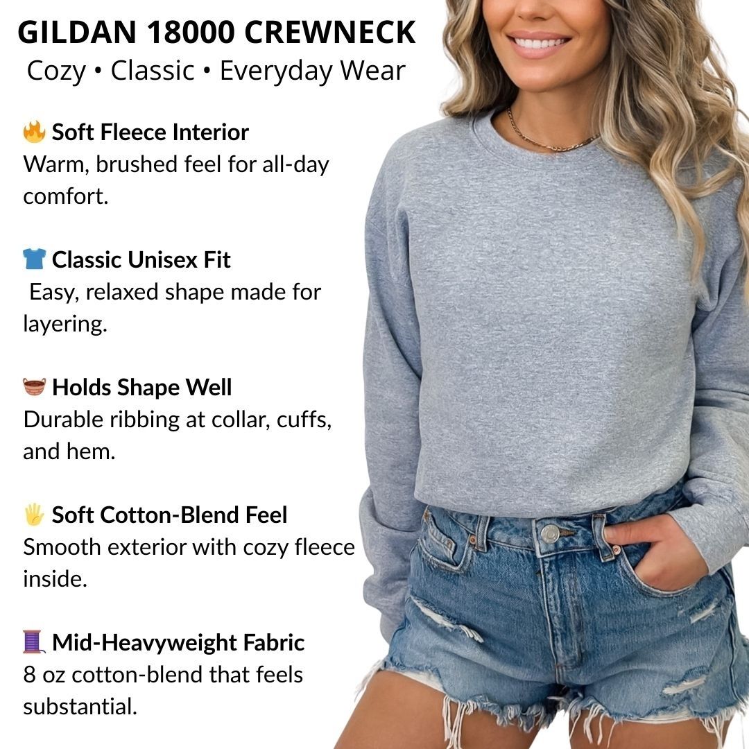 Gildan crewneck sweatshirt features.
